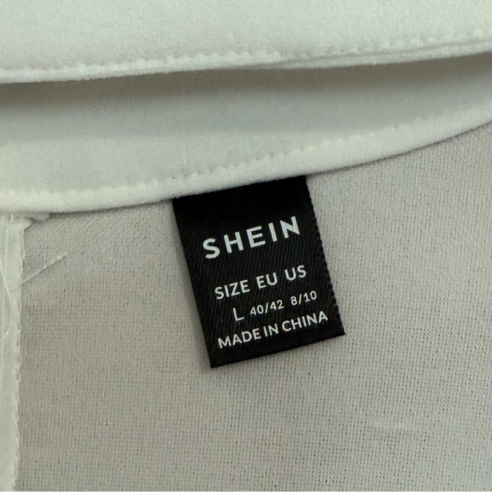 Pantsuit, white, square neckline with a high choker style collar. L, SHEIN, EUC - Picture 4 of 8